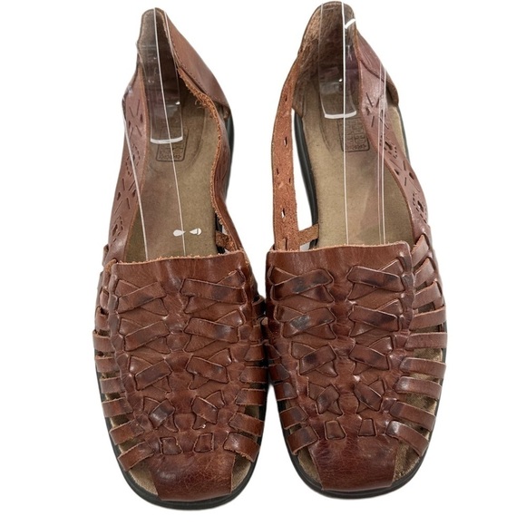 Faded Glory Tara flats size 8.5 brown leather square toe woven 80s 90s vintage - Picture 2 of 13